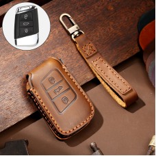 Hallmo Car Cowhide Leather Key Protective Cover Key Case for Volkswagen Lavida A Style (Brown)