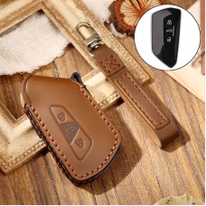 Hallmo Car Cowhide Leather Key Protective Cover Key Case for Volkswagen Golf 8 (Brown)