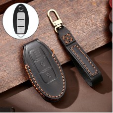 Hallmo Car Cowhide Leather Key Protective Cover Key Case for Nissan Sylphy 2-button (Black)