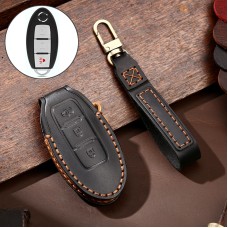 Hallmo Car Cowhide Leather Key Protective Cover Key Case for Nissan Sylphy 3-button Horn (Black)