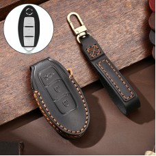 Hallmo Car Cowhide Leather Key Protective Cover Key Case for Nissan Sylphy 3-button Tail Box (Black)