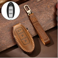 Hallmo Car Cowhide Leather Key Protective Cover Key Case for Nissan Sylphy 3-button Tail Box (Brown)