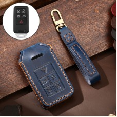 Hallmo Car Cowhide Leather Key Protective Cover Key Case for Volvo 5-button (Blue)