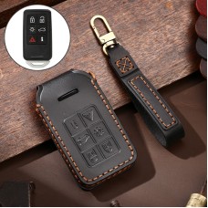 Hallmo Car Cowhide Leather Key Protective Cover Key Case for Volvo 6-button (Black)