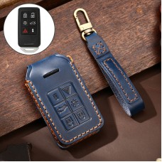 Hallmo Car Cowhide Leather Key Protective Cover Key Case for Volvo 6-button (Blue)