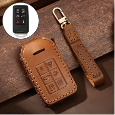 Hallmo Car Cowhide Leather Key Protective Cover Key Case for Volvo 6-button (Brown)