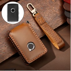 Hallmo Car Cowhide Leather Key Protective Cover Key Case for New Volvo (Brown)