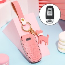 Hallmo Car Female Style Cowhide Leather Key Protective Cover for Audi, B Type (Pink)