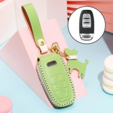 Hallmo Car Female Style Cowhide Leather Key Protective Cover for Audi, B Type (Grass Green)