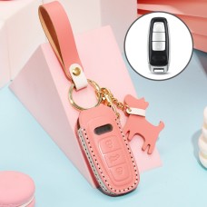 Hallmo Car Female Style Cowhide Leather Key Protective Cover for Audi, C Type (Pink)