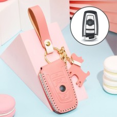 Hallmo Car Female Style Cowhide Leather Key Protective Cover for BMW, A Type (Pink)