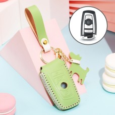 Hallmo Car Female Style Cowhide Leather Key Protective Cover for BMW, A Type (Grass Green)
