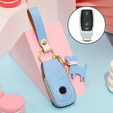 Hallmo Car Female Style Cowhide Leather Key Protective Cover for Mercedes-Benz, B Type (Sky Blue)