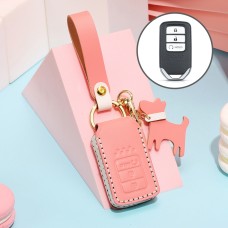 Hallmo Car Female Style Cowhide Leather Key Protective Cover for Honda (Pink)