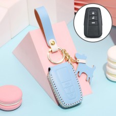 Hallmo Car Female Style Cowhide Leather Key Protective Cover for Toyota (Sky Blue)