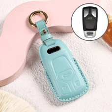 Car Female Style Cowhide Leather Key Protective Cover for Audi, A Type without Bow (Lake Blue)