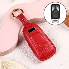 Car Female Style Cowhide Leather Key Protective Cover for Audi, A Type without Bow (Red)