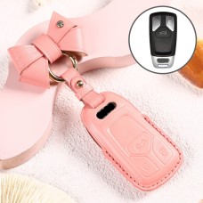Car Female Style Cowhide Leather Key Protective Cover for Audi, A Type with Bow (Pink)