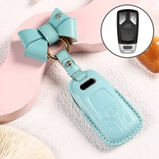 Car Female Style Cowhide Leather Key Protective Cover for Audi, A Type with Bow (Lake Blue)