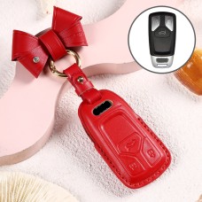 Car Female Style Cowhide Leather Key Protective Cover for Audi, A Type with Bow (Red)