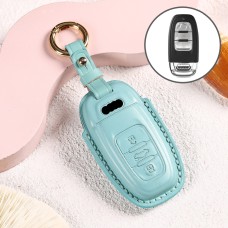 Car Female Style Cowhide Leather Key Protective Cover for Audi, B Type without Bow (Lake Blue)