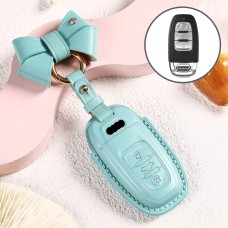 Car Female Style Cowhide Leather Key Protective Cover for Audi, B Type with Bow (Lake Blue)