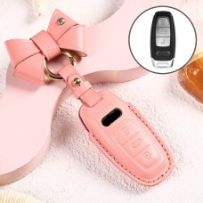 Car Female Style Cowhide Leather Key Protective Cover for Audi, C Type with Bow (Pink)