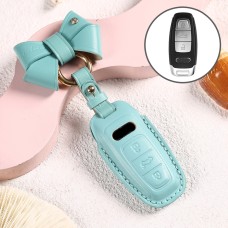 Car Female Style Cowhide Leather Key Protective Cover for Audi, C Type with Bow (Lake Blue)