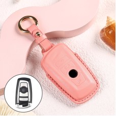 Car Female Style Cowhide Leather Key Protective Cover for BMW, A Type without Bow (Pink)