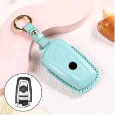 Car Female Style Cowhide Leather Key Protective Cover for BMW, A Type without Bow (Lake Blue)