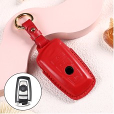 Car Female Style Cowhide Leather Key Protective Cover for BMW, A Type without Bow (Red)