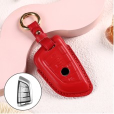 Car Female Style Cowhide Leather Key Protective Cover for BMW, B Type Blade without Bow (Red)