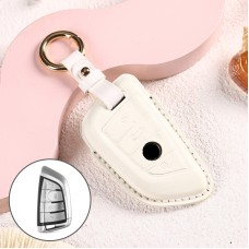 Car Female Style Cowhide Leather Key Protective Cover for BMW, B Type Blade without Bow (White)