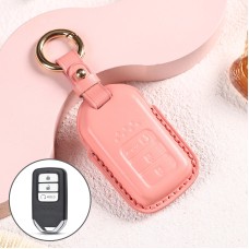 Car Female Style Cowhide Leather Key Protective Cover for Honda 3-button Start, without Bow(Pink)