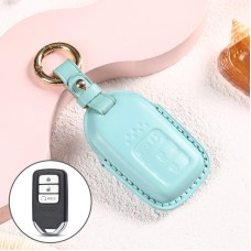 Car Female Style Cowhide Leather Key Protective Cover for Honda 3-button Start, without Bow(Lake Blue)
