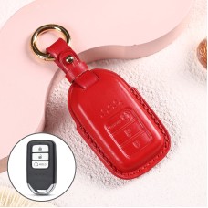 Car Female Style Cowhide Leather Key Protective Cover for Honda 3-button Start, without Bow(Red)