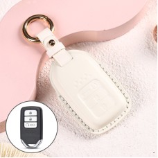 Car Female Style Cowhide Leather Key Protective Cover for Honda 3-button Start, without Bow(White)