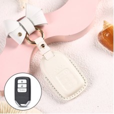 Car Female Style Cowhide Leather Key Protective Cover for Honda 3-button Start, with Bow (White)