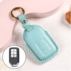 Car Female Style Cowhide Leather Key Protective Cover for Honda 4-button Start, without Bow (Lake Blue)