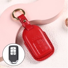 Car Female Style Cowhide Leather Key Protective Cover for Honda 4-button Start, without Bow (Red)