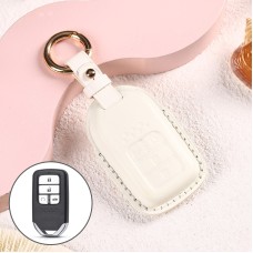 Car Female Style Cowhide Leather Key Protective Cover for Honda 4-button Start, without Bow (White)