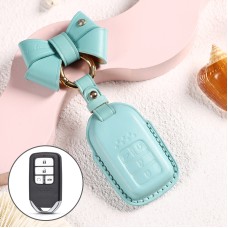 Car Female Style Cowhide Leather Key Protective Cover for Honda 4-button Start, with Bow (Lake Blue)