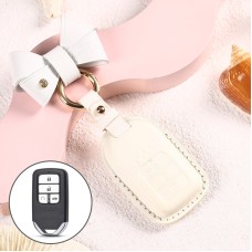 Car Female Style Cowhide Leather Key Protective Cover for Honda 4-button Start, with Bow (White)