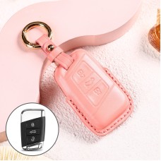 Car Female Style Cowhide Leather Key Protective Cover for Volkswagen, A Type without Bow (Pink)