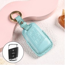 Car Female Style Cowhide Leather Key Protective Cover for Volkswagen, A Type without Bow (Lake Blue)