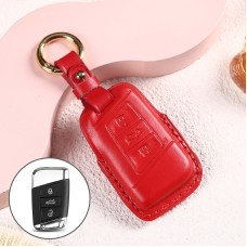 Car Female Style Cowhide Leather Key Protective Cover for Volkswagen, A Type without Bow (Red)