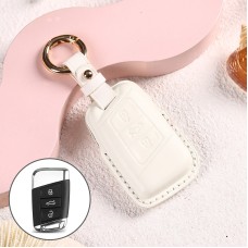 Car Female Style Cowhide Leather Key Protective Cover for Volkswagen, A Type without Bow (White)