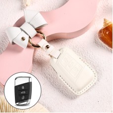 Car Female Style Cowhide Leather Key Protective Cover for Volkswagen, A Type with Bow (White)