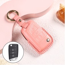 Car Female Style Cowhide Leather Key Protective Cover for Volkswagen, B Type without Bow (Pink)