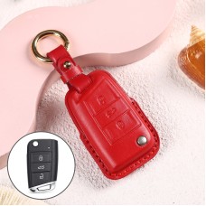Car Female Style Cowhide Leather Key Protective Cover for Volkswagen, B Type without Bow (Red)